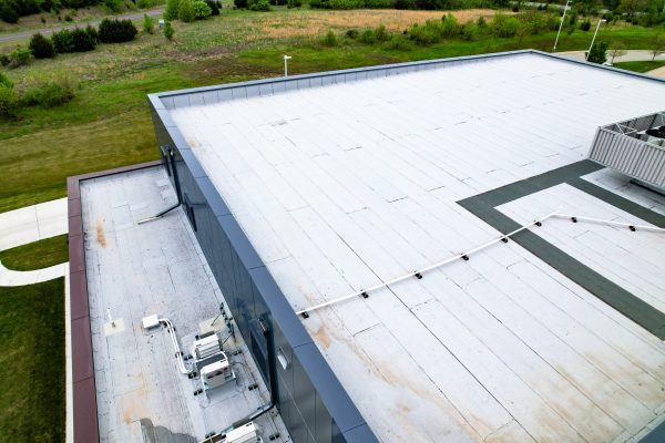 aerial of white roof at Aubry Bend Middle School