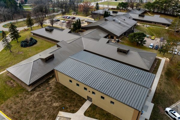 angled drone of metal roof