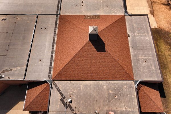 single section of shingled roof at Willow Creek Middle School