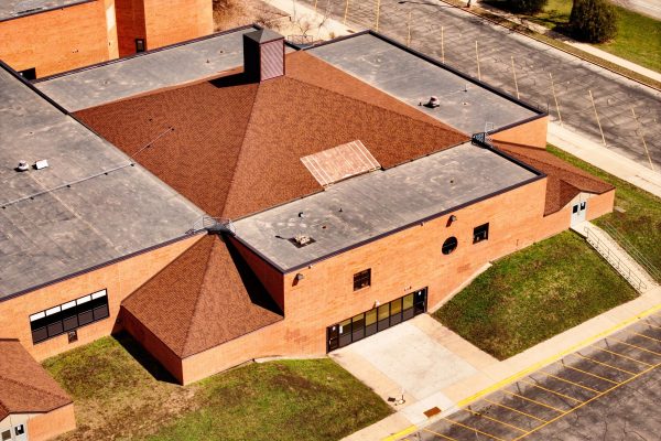 side angle of shingled section at Willow Creek Middle School