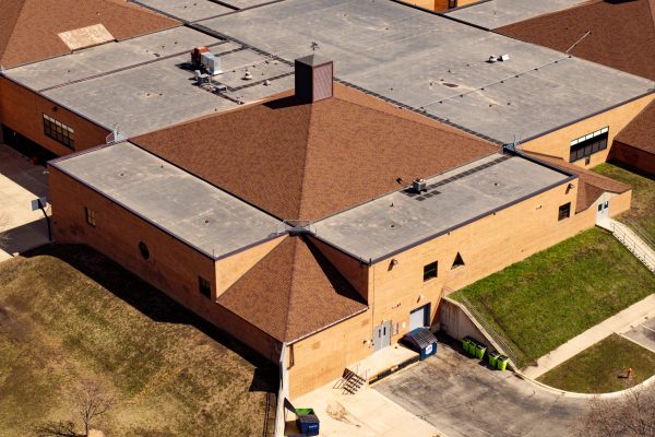 3/4 view of shingled section at Willow Creek Middle School