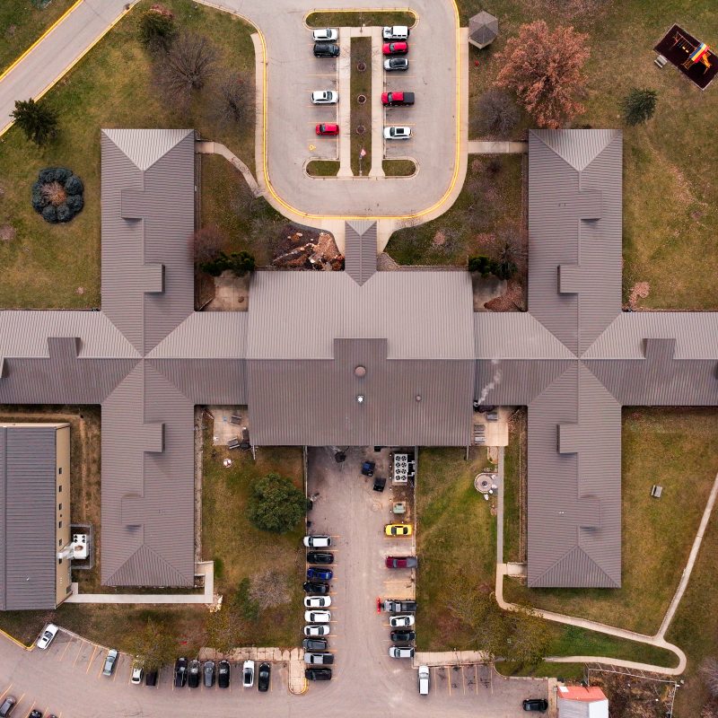 aerial of MN Adult & Teen Challenge building in Rochester, MN