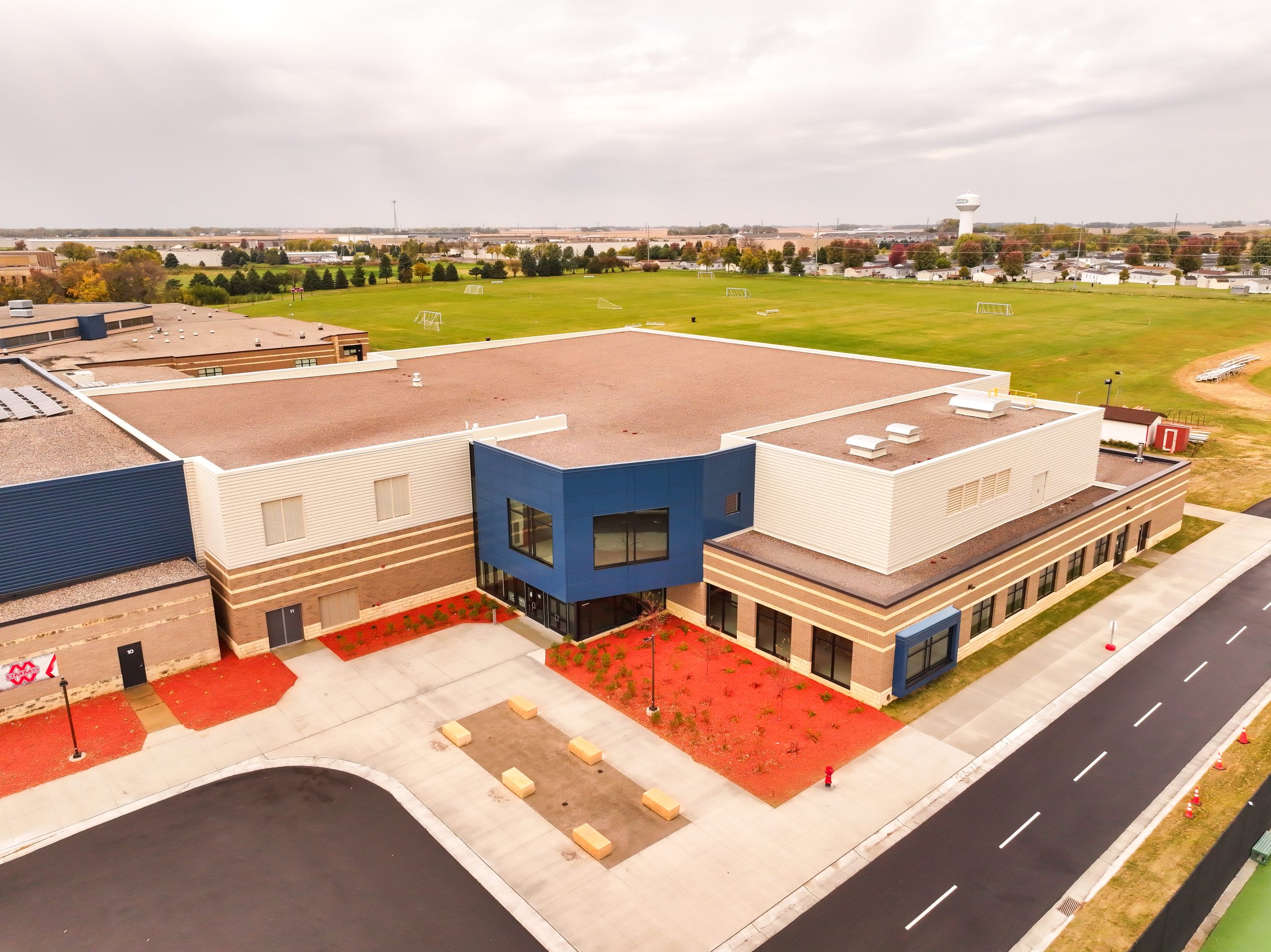 Dakota Meadows Middle School drone picture showcasing the front of the school