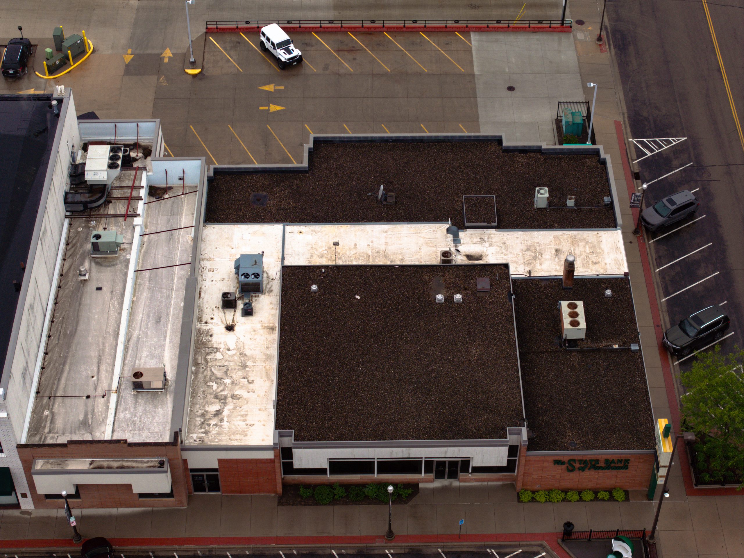 before aerial of bank roof