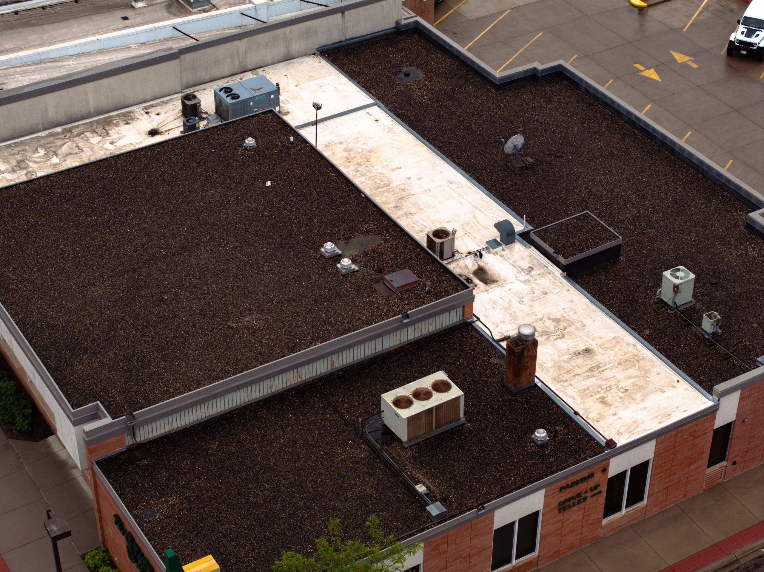 before aerial shot of bank roof