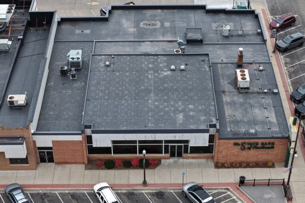 aerial roofing of State Bank of Faribault