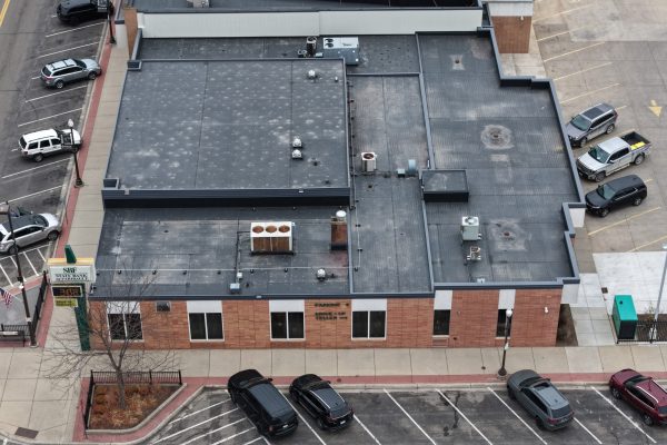 aerial roofing of State Bank of Faribault