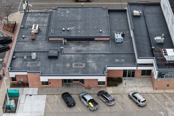 aerial roofing of State Bank of Faribault