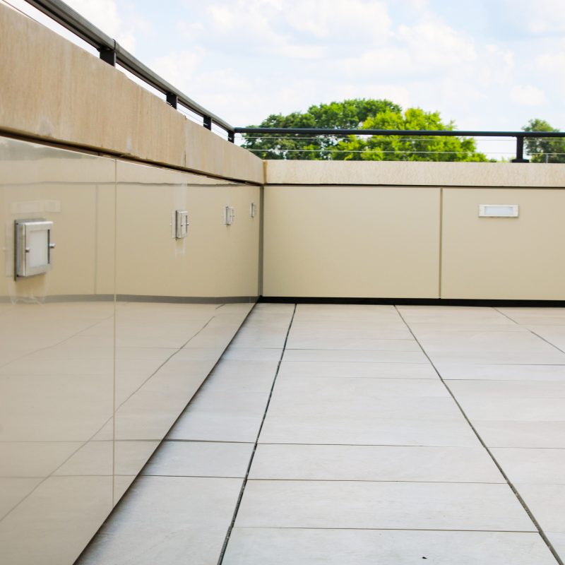 Metal side paneling on balcony