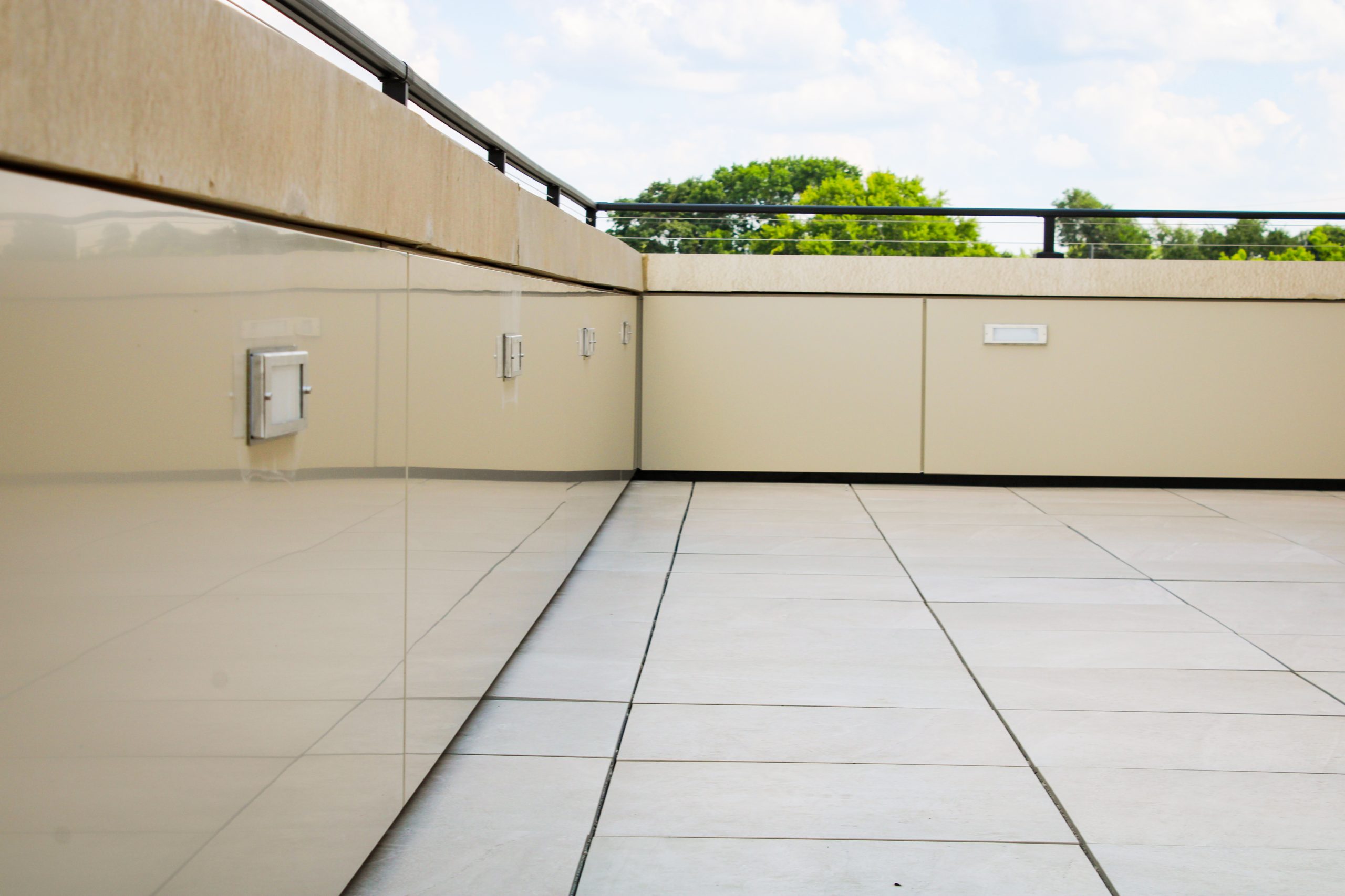 Metal side paneling on balcony