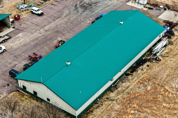 aerial of green metal roof at Dacotah Ridge Golf Course