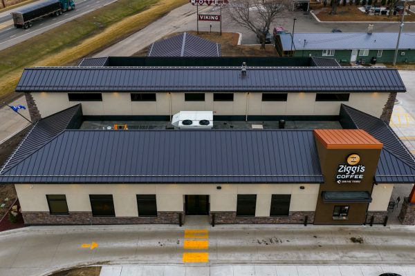 metal roof on office building