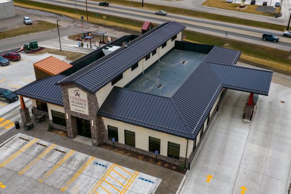drone of metal roof on citizen's alliance bank