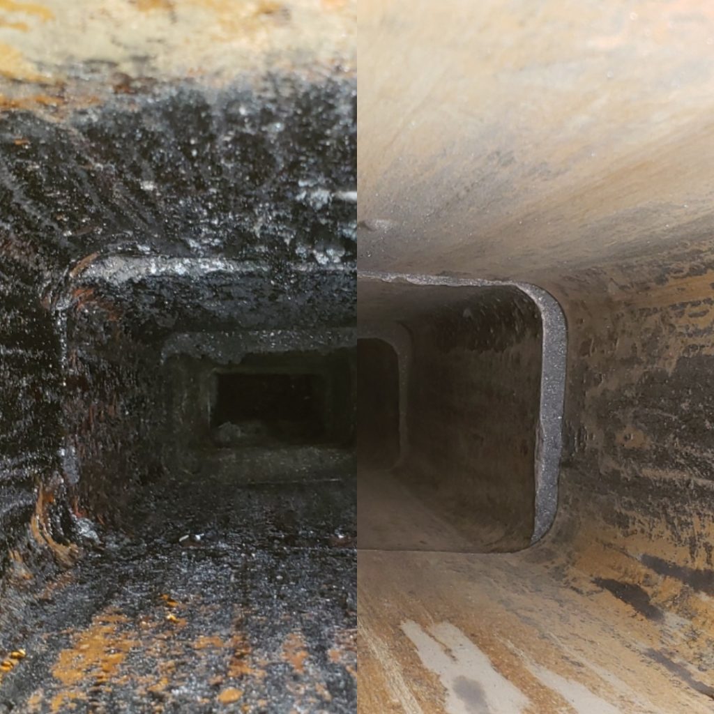 chimney flue before and after a cleaning